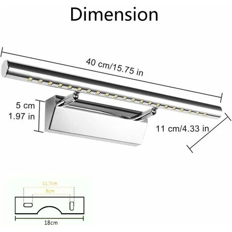 Lampe Salle De Bain Mirroir LED 5W Applique Murale Lumière Tableau Étanche IP44 Réglable 180°avec Interrupteur En Acier Inoxydable Éclairage Décoration Meuble WC Toilette Maquillage – Image 2