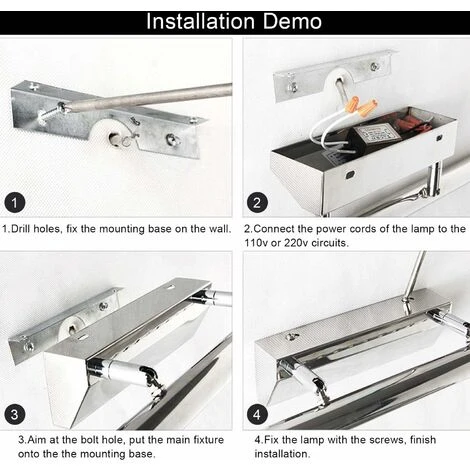 Lampe Salle De Bain Mirroir LED 5W Applique Murale Lumière Tableau Étanche IP44 Réglable 180°avec Interrupteur En Acier Inoxydable Éclairage Décoration Meuble WC Toilette Maquillage – Image 5