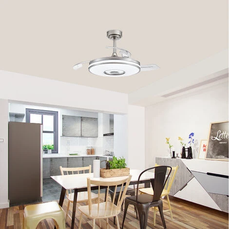 Ventilateur De Plafond Moderne Rétractable, Ventilateurs De Plafond Avec éclairage Et Télécommande, Silencieux Pales De Ventilateur En ABS – Image 2