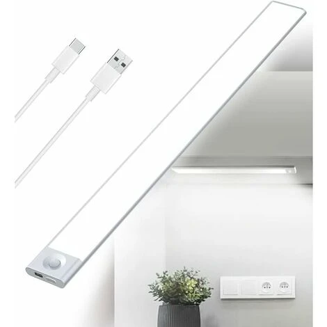 Reglette LED Cuisine Sous Meuble Rechargeable USB, 2500mAh 40cm Dimmable Lampe Placard Detecteur De Mouvement Barre LED Sans Fil Rechargeable Lumiere Capteur PIR A Pile Pour Escalier Interieur