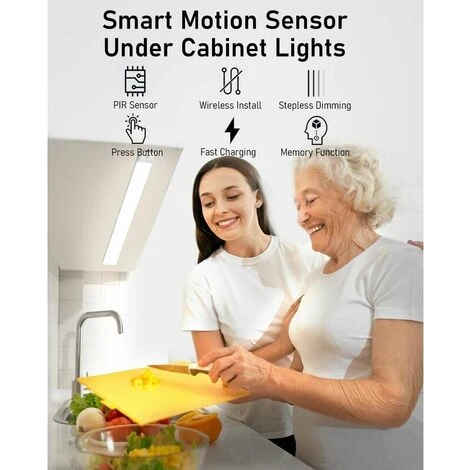 Reglette LED Cuisine Sous Meuble Rechargeable USB, 2500mAh 40cm Dimmable Lampe Placard Detecteur De Mouvement Barre LED Sans Fil Rechargeable Lumiere Capteur PIR A Pile Pour Escalier Interieur – Image 2
