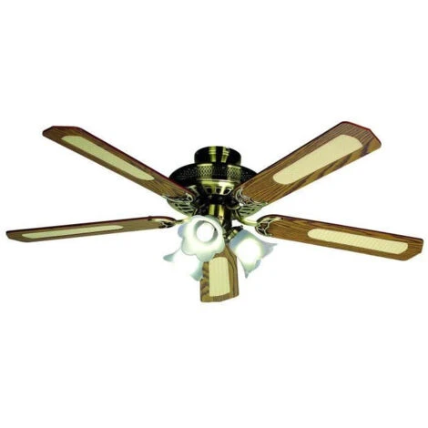 Ventilateur De Plafond Réversible FARELEK BALEARES - Ø 132 Cm, 5 Pales Noyer / Cannées + éclairage 3 Tulipes 60 W E27