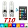 T10 Led 194 168 W5w 5050 Smd Rgb Voiture Dôme Lecture Lumière Automobiles Wedge Lampe Rgb Led Ampoule Avec Télécommande