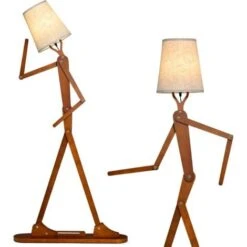 COSTWAY Lampadaire Salon Humanoïde En Bois D'Hévéa Lampadaire Sur Pieds Avec Interrupteur à Pied Et Abat-jour Changeable Pour Salon Chambre à Coucher