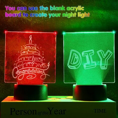 Base De Lampe De LumièRe LED De Nuit 3D Avec 4 Feuilles Acryliques Transparentes 4 TéLéCommandes RéGlables 16 Couleurs Pour Barre De Chambre D'Enfant – Image 5