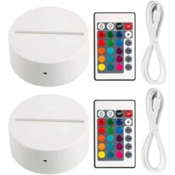 Lot De 2 Socles De Lampe De Nuit à LED 3D + TéLéCommande + Câble USB, PréSentoir De Spectacle De LumièRe 16 Couleurs Pour Acrylique Blanc