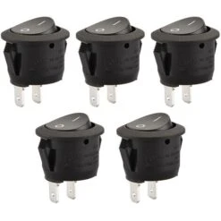 Lot De 5 Interrupteurs Ă Bascule Ronds - 2 Bornes SPST, 6 A, 250 VCA, UL, VDE - Noir - MODOU