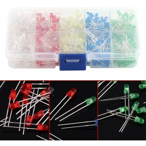 Accessoire Pour Ruban LED (connecteur, Contrôleur, Amplificateur) Diode électroluminescente,Assortment Diodes Kit DIY 500pcs 3mm LED Lumière Blanc Jaune Rouge Bleu Vert – Image 2