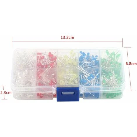 Accessoire Pour Ruban LED (connecteur, Contrôleur, Amplificateur) Diode électroluminescente,Assortment Diodes Kit DIY 500pcs 3mm LED Lumière Blanc Jaune Rouge Bleu Vert – Image 3