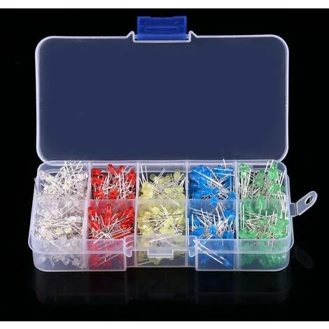 Accessoire Pour Ruban LED (connecteur, Contrôleur, Amplificateur) Diode électroluminescente,Assortment Diodes Kit DIY 500pcs 3mm LED Lumière Blanc Jaune Rouge Bleu Vert – Image 4