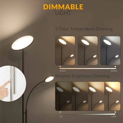 Lampadaire LED Tactile 36W 2000Lm 2 Lumières Dimmable + Télécommande – Image 3