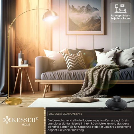KESSER® Lampe à Arc Avec Pied En Marbre Stable Hauteur Réglable 146-220 cm Blanc - Interrupteur à Pied - Lampadaire Lampadaire Lampe à Arc Lampadaire à Arc Lampadaire Sur Pied Lounge RETRO Design Blan – Image 3