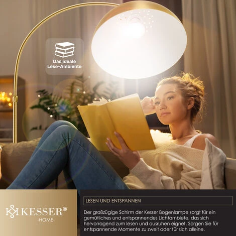 KESSER® Lampe à Arc Avec Pied En Marbre Stable Hauteur Réglable 146-220 cm Blanc - Interrupteur à Pied - Lampadaire Lampadaire Lampe à Arc Lampadaire à Arc Lampadaire Sur Pied Lounge RETRO Design Blan – Image 4
