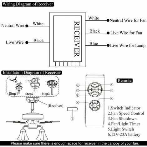 Telecommande Pour Ventilateur De Plafond,Lefou Radio-pilotée Telecommande,contrôleur De Ventilateur, 3 Vitesses, 4 Minuteries(1 Ensemble) Lefou – Image 2
