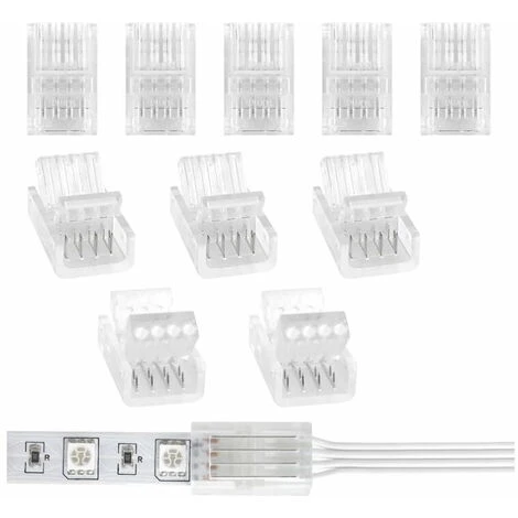 Pack De 10 Connecteurs LED 10mm à 4 Broches Pour Bandes De LED Pour Bandes De LED RGB 10mm 5050 3528 (Connexion Des Bandes LED Et Des Câbles)