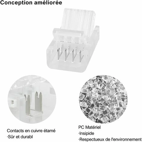 Pack De 10 Connecteurs LED 10mm à 4 Broches Pour Bandes De LED Pour Bandes De LED RGB 10mm 5050 3528 (Connexion Des Bandes LED Et Des Câbles) – Image 4